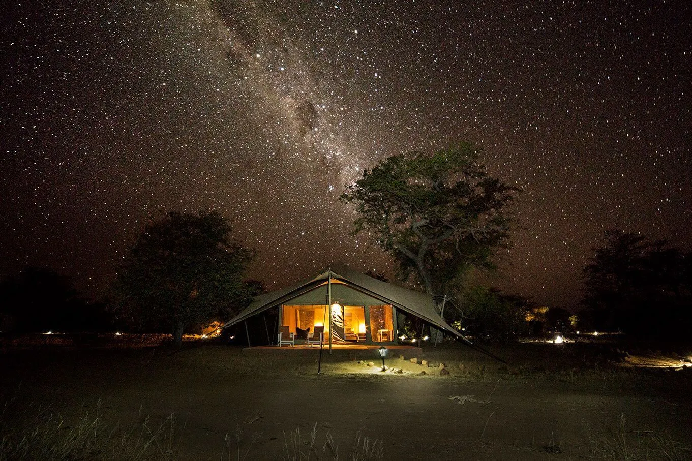 Tented camp under the Milky Way in Namibia